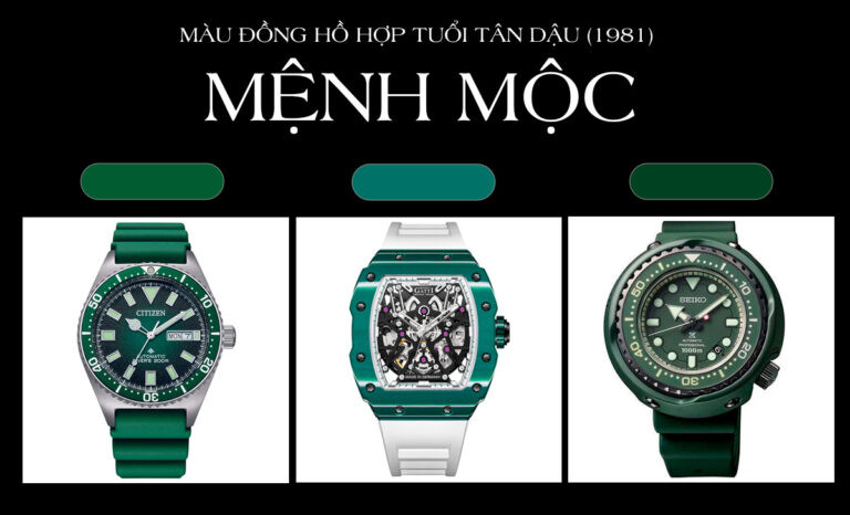 Đồng hồ màu đen, xanh lá, xanh dương phù hợp tuổi Tân Dậu mệnh Mộc