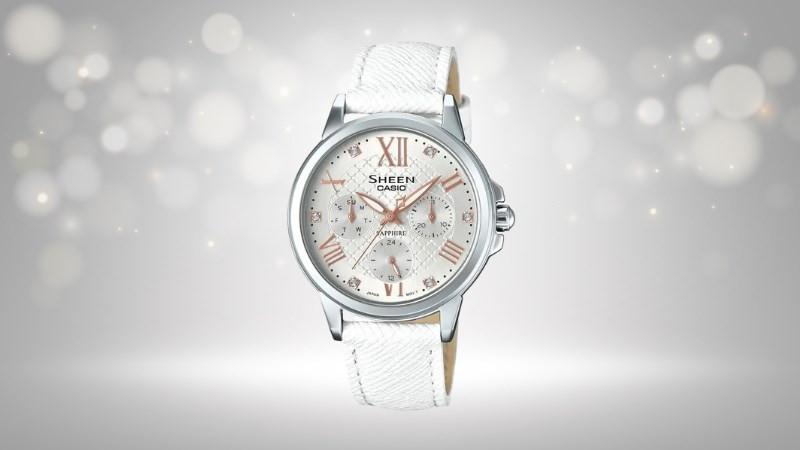 Đồng hồ Casio SHE-3511L-7AUDR mặt số trắng đính đá Swarovski sang trọng