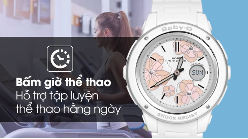 Đồng hồ Baby-G BGA-150FL-7ADR trắng với họa tiết hoa văn trẻ trung