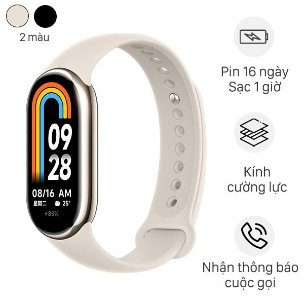 Đồng hồ thông minh pin trâu Xiaomi Mi Band 8 phiên bản dây TPU màu trắng