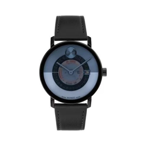 Movado Bold Evolution 2.0 với dây da xanh dương bền bỉ, mang đến phong cách hiện đại cho đồng hồ Movado chính hãng.