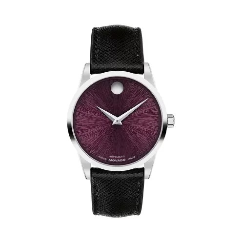 Đồng hồ nữ Movado Museum Classic Automatic với dây đồng hồ Movado chính hãng màu tím độc đáo, phù hợp cho phái đẹp.