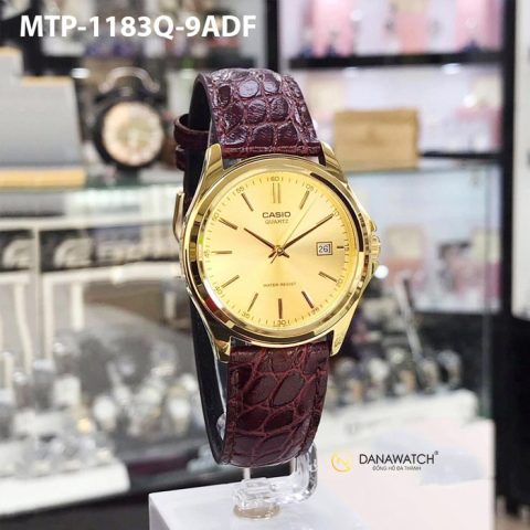 Đồng hồ Casio MTP-1183Q-9ADF mặt số vàng và dây da nâu