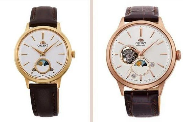 Đồng hồ cặp Orient Mechanical Classic dây da với tính năng lịch mặt trăng mặt trời
