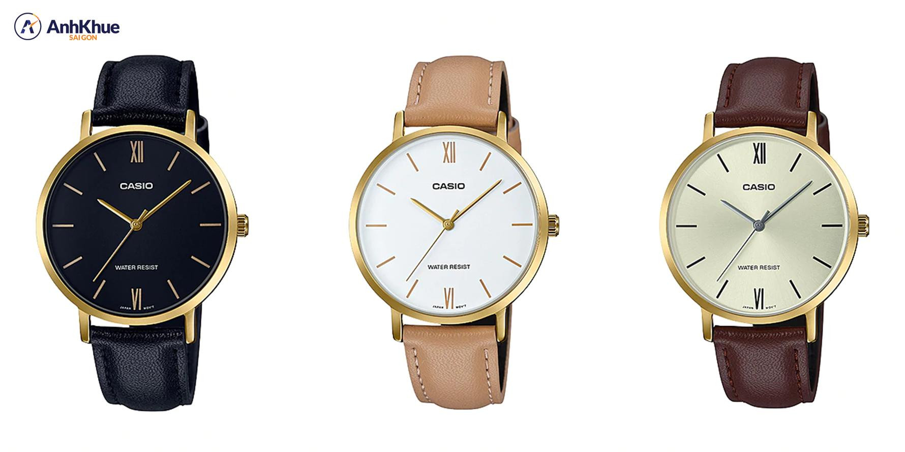 Chi tiết đồng hồ nữ Casio LTP-VT01G dây kim loại màu vàng nổi bật