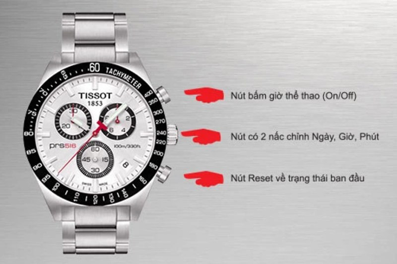 Chức năng bấm giờ Chronograph được tích hợp ở nút bấm bên phải thân đồng hồ, một tiện ích khi tìm hiểu về đồng hồ đeo tay