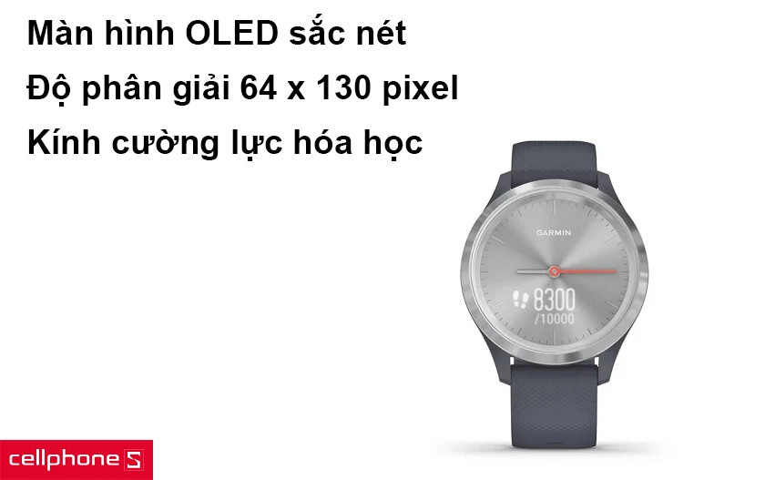 Màn hình OLED sắc nét của đồng hồ thông minh Garmin Vivomove 3S hiển thị rõ ràng