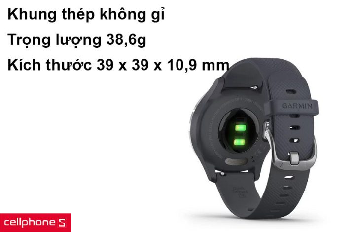 Thiết kế bền bỉ của đồng hồ thông minh Garmin Vivomove 3S với khung thép không gỉ