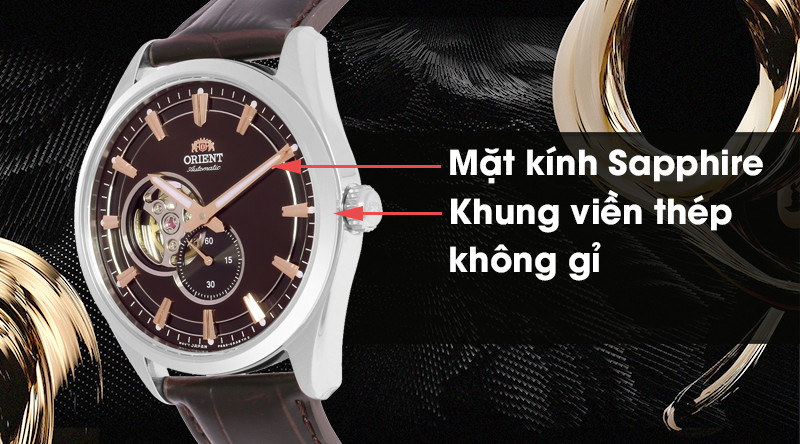 Mặt kính sapphire trong suốt và khung thép không gỉ chắc chắn của đồng hồ nam Orient RA-AR0005Y10B