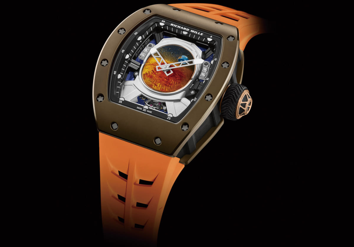 Đồng hồ Richard Mille RM 52-05 Tourbillon Pharrell Williams với mặt số hình mũ phi hành gia và phong cảnh sao Hỏa