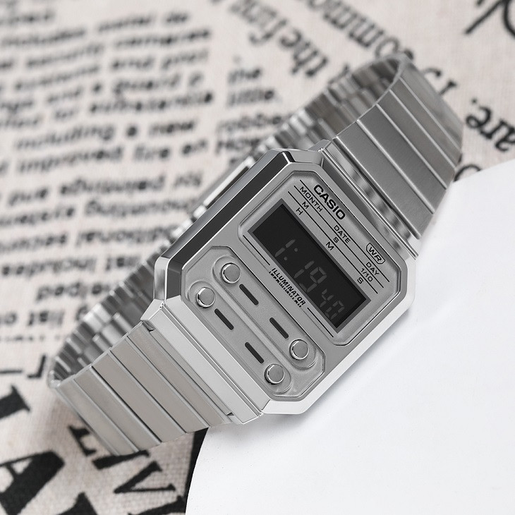 Đồng hồ điện tử CASIO A100WE-7BDF nổi bật với thiết kế mỏng nhẹ