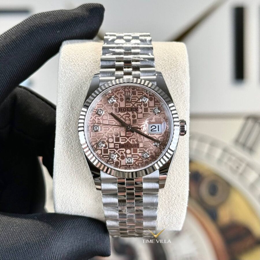 Rolex Datejust 126234 Salmon Cọc Kim Cương, mẫu đồng hồ sang trọng phù hợp cổ tay tròn.