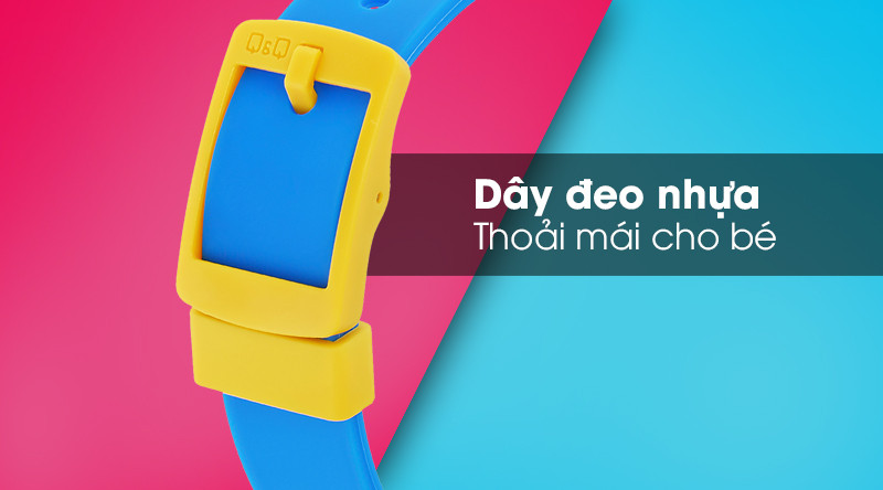 Dây đeo nhựa mềm mại, chống thấm nước của đồng hồ Q&Q trẻ em, mang lại sự thoải mái cho bé