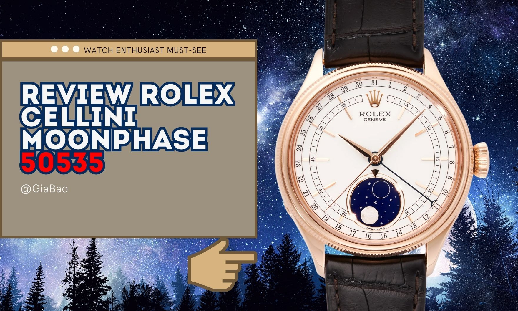 Đồng hồ Rolex Cellini Moonphase 50535 với tính năng lịch tuần trăng độc đáo trên nền mặt số trắng.