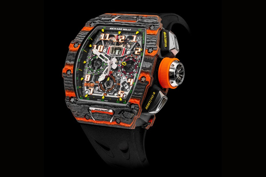 Đồng hồ Richard Mille RM 11-03 2018 McLaren với vỏ carbon TPT và điểm nhấn màu cam nổi bật