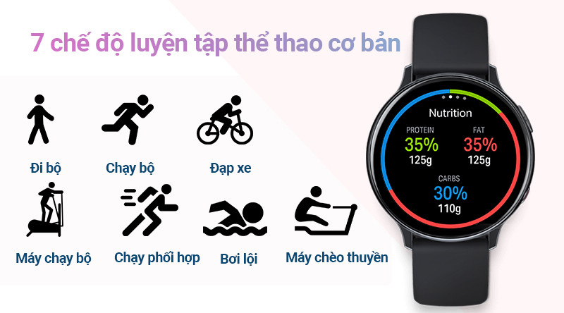 Huấn luyện viên thể thao cá nhân của đồng hồ thông minh Samsung Active 2 với 7 chế độ tập luyện