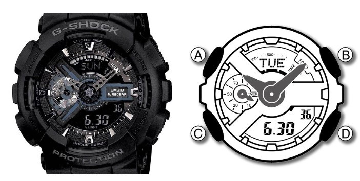 Đồng hồ G-Shock với 4 nút điều khiển cơ bản