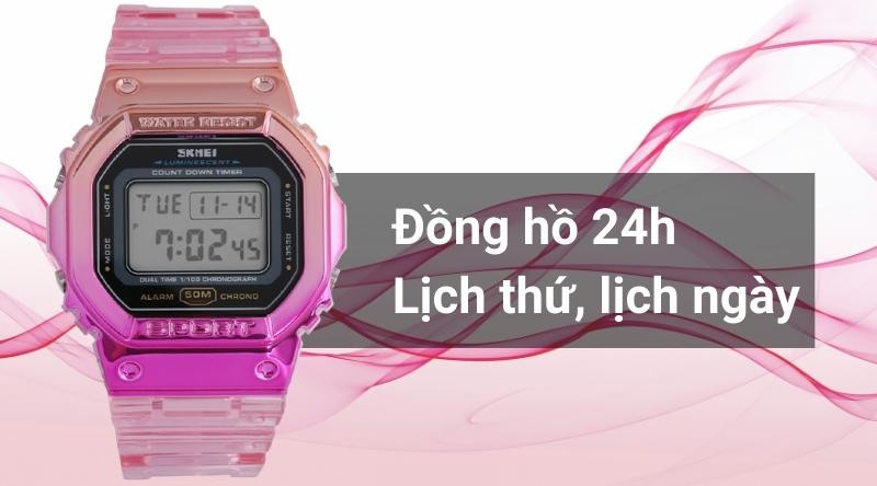 Màn hình hiển thị lịch thứ, ngày và đồng hồ 24h của đồng hồ Skmei