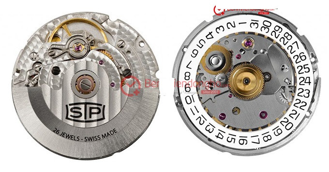 Minh họa so sánh bộ máy đồng hồ STP1-11 của Fossil và ETA 2824-2