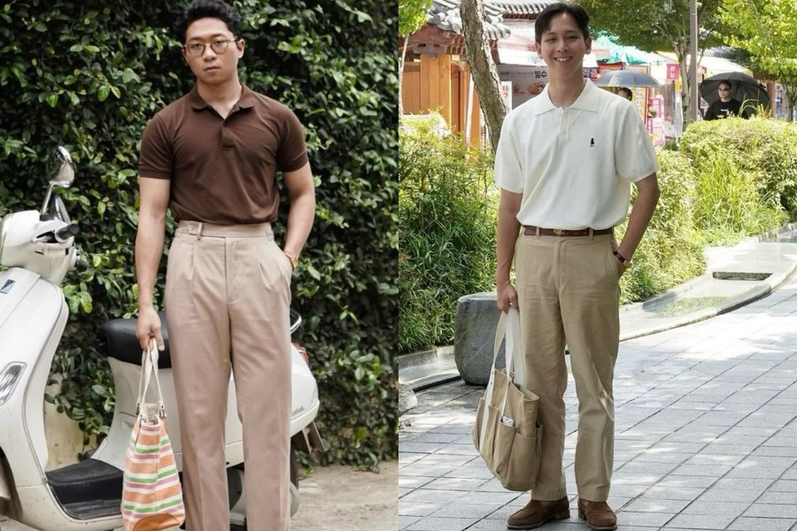 Kết hợp áo polo, quần baggy và đồng hồ nam hiện đại, năng động.