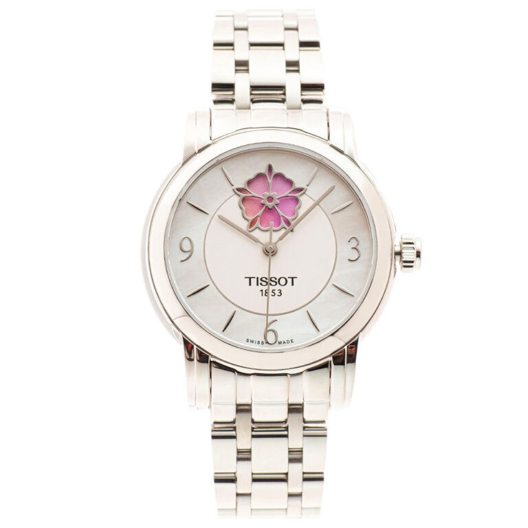 Mẫu đồng hồ Tissot nữ đẹp T050.207.11.117.05 mặt khảm trai, lộ cơ bông hồng