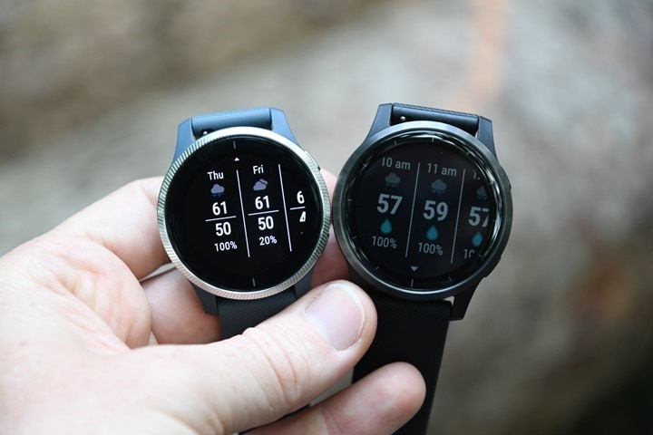 So sánh hiển thị thời tiết trên Garmin Venu và Vivoactive