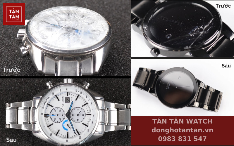 Thợ chuyên nghiệp đang thay mặt kính đồng hồ tại trung tâm uy tín, dịch vụ thay mặt kính đồng hồ HCM chất lượng cao