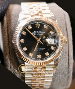 Đồng hồ nam Rolex 126231 demi vàng hồng size 36mm lướt fullset mặt đen cọc số kim cương