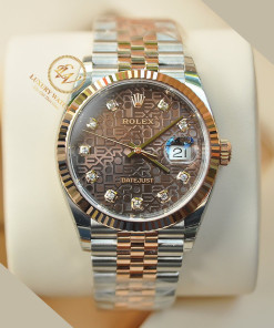 Đồng hồ nam Rolex Oyster Perpetual Datejust 126231-0025 size 36mm vi tính nâu demi vàng hồng