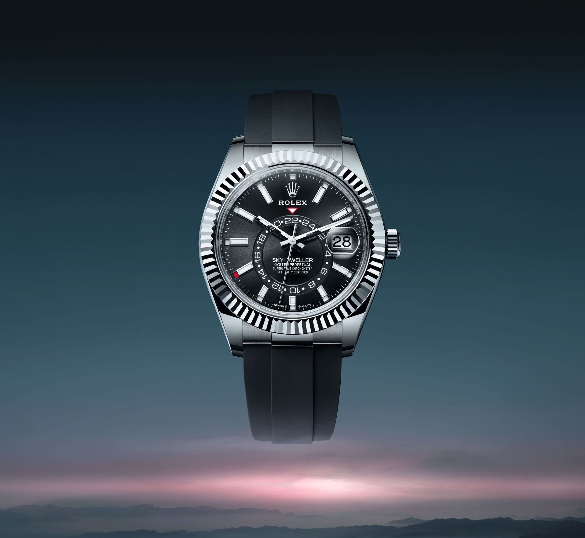 Đồng hồ Rolex Sky-Dweller hiển thị hai múi giờ và lịch thường niên Saros