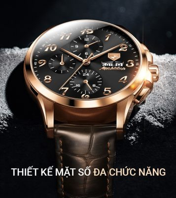 Chi tiết mặt số đồng hồ cơ dây da cao cấp