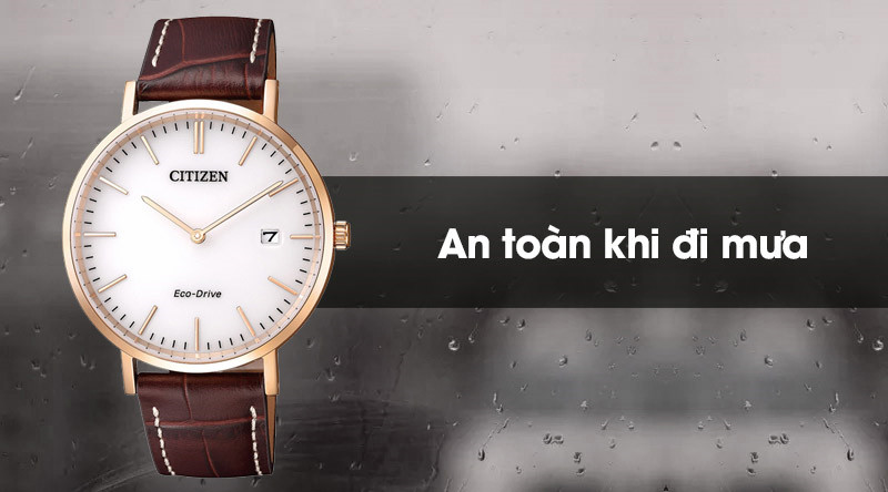 Khả năng kháng nước giúp đồng hồ Citizen nam dây da AU1083-13A an toàn khi đi mưa