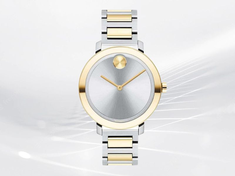 Đồng hồ Movado nữ 34mm phối màu vàng bạc trẻ trung, mẫu đồng hồ nữ tốt giá rẻ mang phong cách độc đáo.