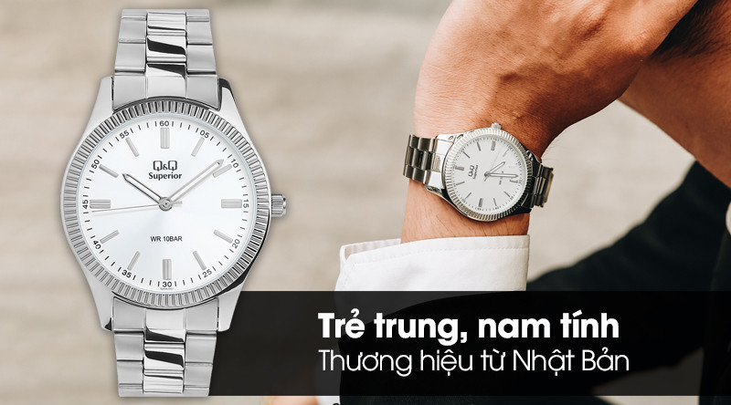 Đồng hồ Q&amp;Q nam S294J201Y với kim dạ quang, tiện ích cho mọi điều kiện ánh sáng và chống nước
