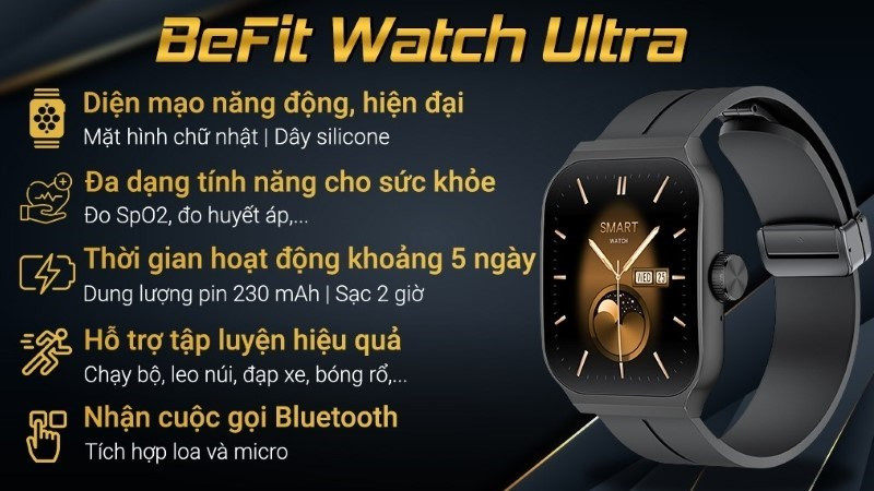 Hình ảnh so sánh thiết kế mạnh mẽ của hai mẫu đồng hồ BeFit Watch Ultra và Watch Ultra S