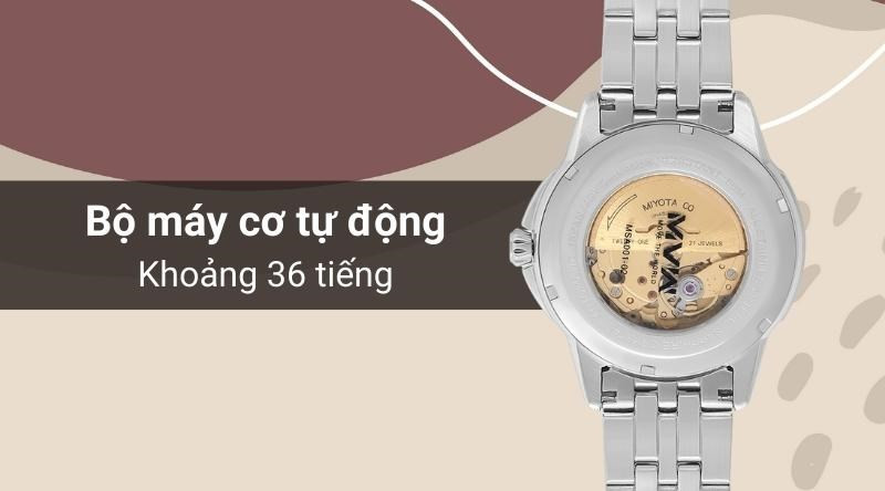 Bộ máy tự động với thời gian dự trữ dây cót tới 36 tiếng của đồng hồ MVW MSA001-02 dây kim loại