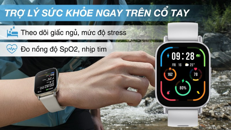 Tính năng theo dõi sức khỏe trên đồng hồ thông minh, bao gồm nhịp tim, SpO2 và giấc ngủ