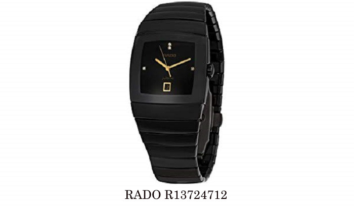 Đồng hồ Rado nam mặt vuông R13724712 Sintra Diamonds, dây ceramic đen, mặt số đính kim cương sang trọng