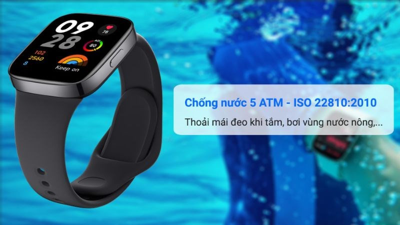Đồng hồ thông minh Xiaomi Redmi Watch 3 màu trắng, có khả năng chống nước 5ATM, hỗ trợ nghe gọi tiện lợi