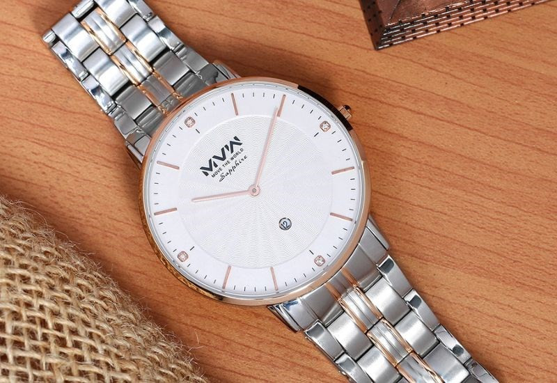 Khung viền thép không gỉ cứng cáp của đồng hồ nam 2 kim không số MVW MS070-02
