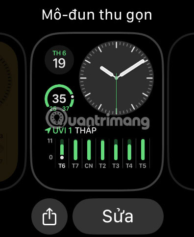 Giao diện tùy chỉnh mặt đồng hồ Apple Watch với tùy chọn "Sửa"