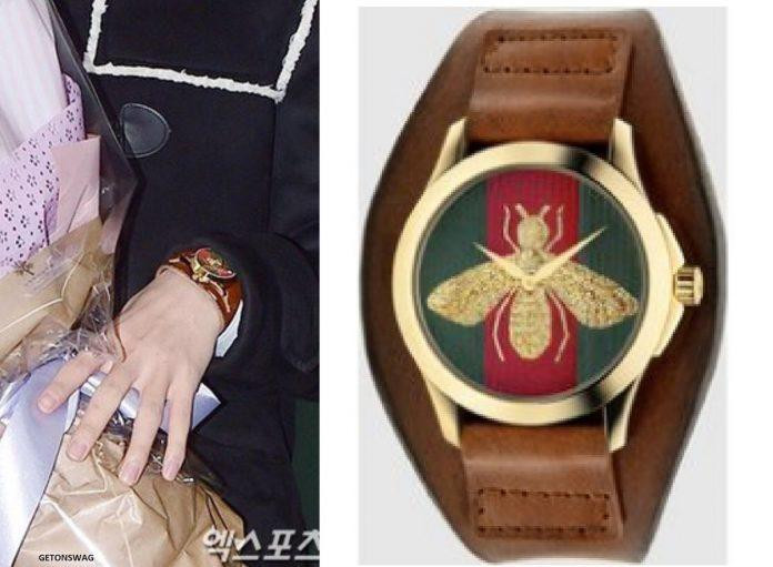V đeo chiếc đồng hồ Gucci Le Marché des Merveilles, một phần của bộ sưu tập đồng hồ của BTS