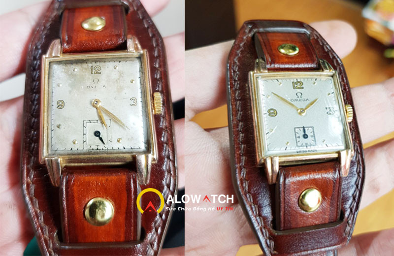 So sánh trước và sau khi phục chế mặt số đồng hồ Omega tại cơ sở chuyên nghiệp
