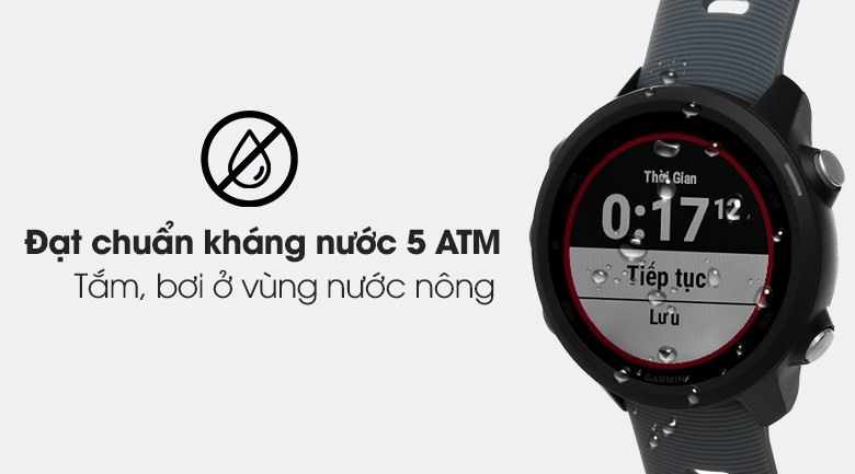 Đồng hồ thông minh Garmin Forerunner 245 với khả năng kháng nước 5 ATM lý tưởng cho bơi lội