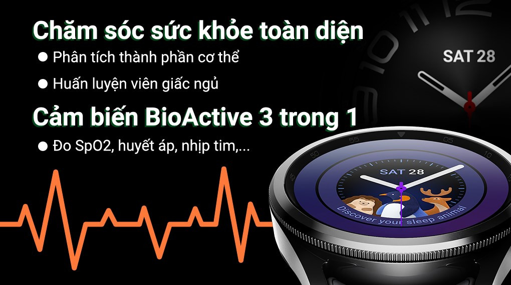 Samsung Galaxy Watch6 Classic 43mm hiển thị biểu đồ giấc ngủ, minh họa khả năng theo dõi chất lượng giấc ngủ của đồng hồ thông minh.