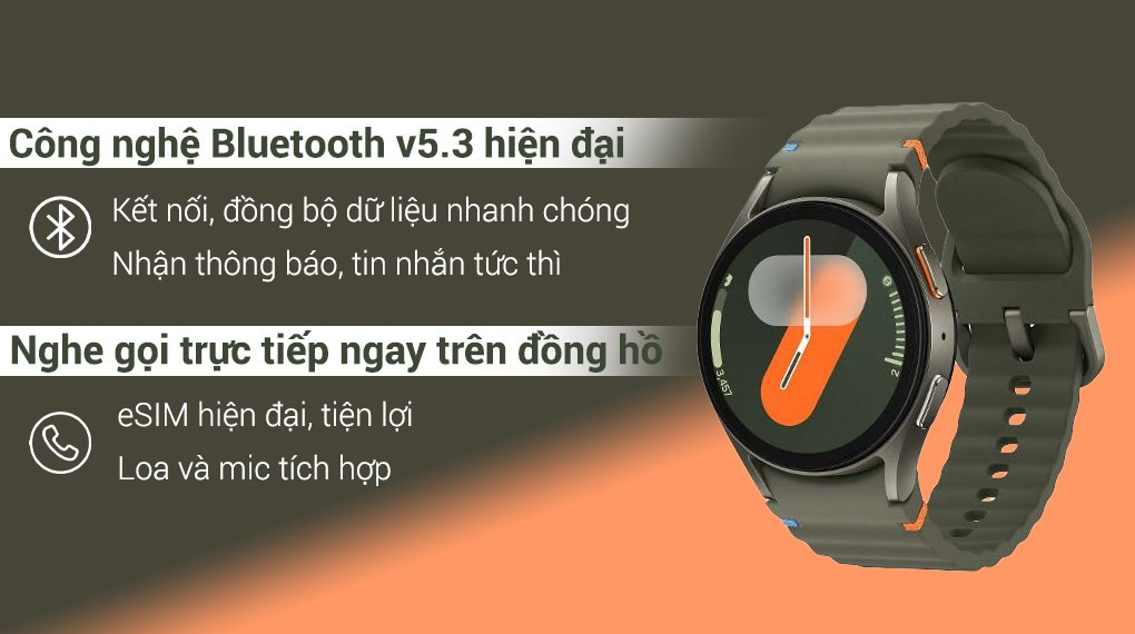 Samsung Galaxy Watch7 LTE 44mm đang hiển thị giao diện cuộc gọi, thể hiện chức năng đồng hồ thông minh có thể gọi điện độc lập.
