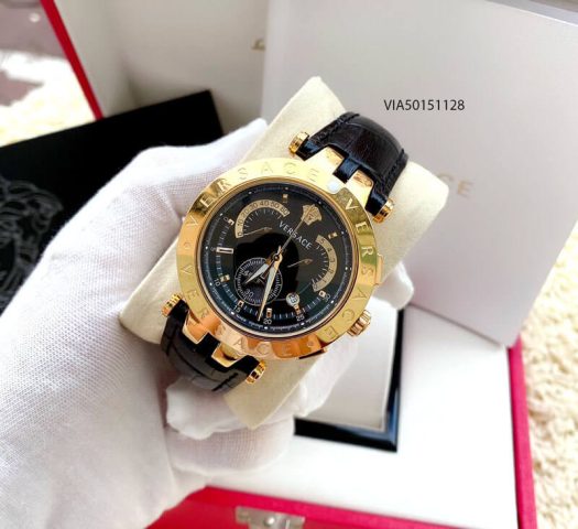 Đồng hồ nam Versace dây da đen V-Race, mẫu đồng hồ cặp dây da cao cấp