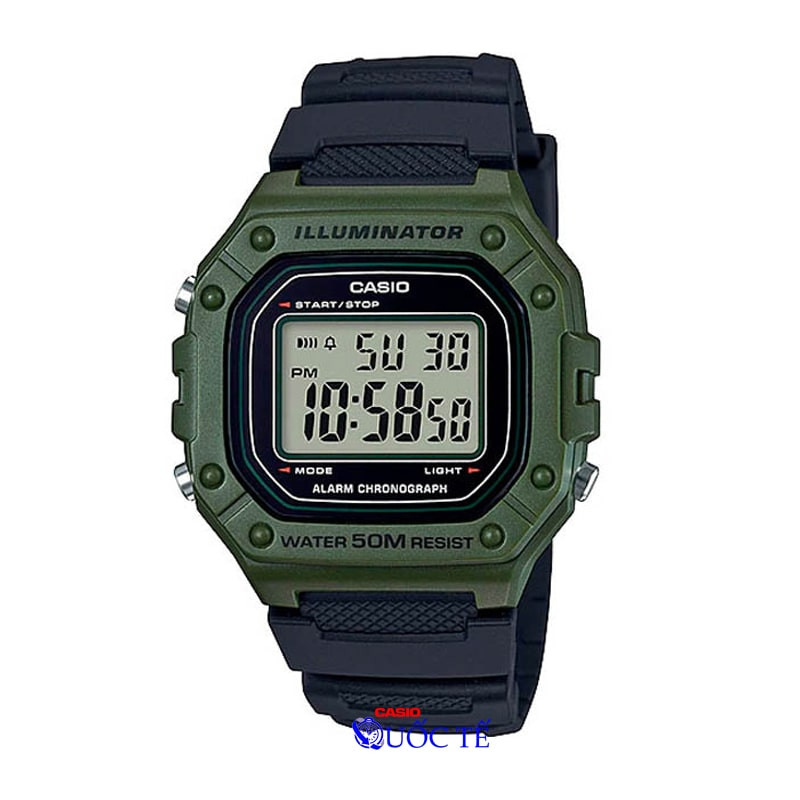 Đồng hồ điện tử Casio W-218H-3AVDF màu xanh lá cây