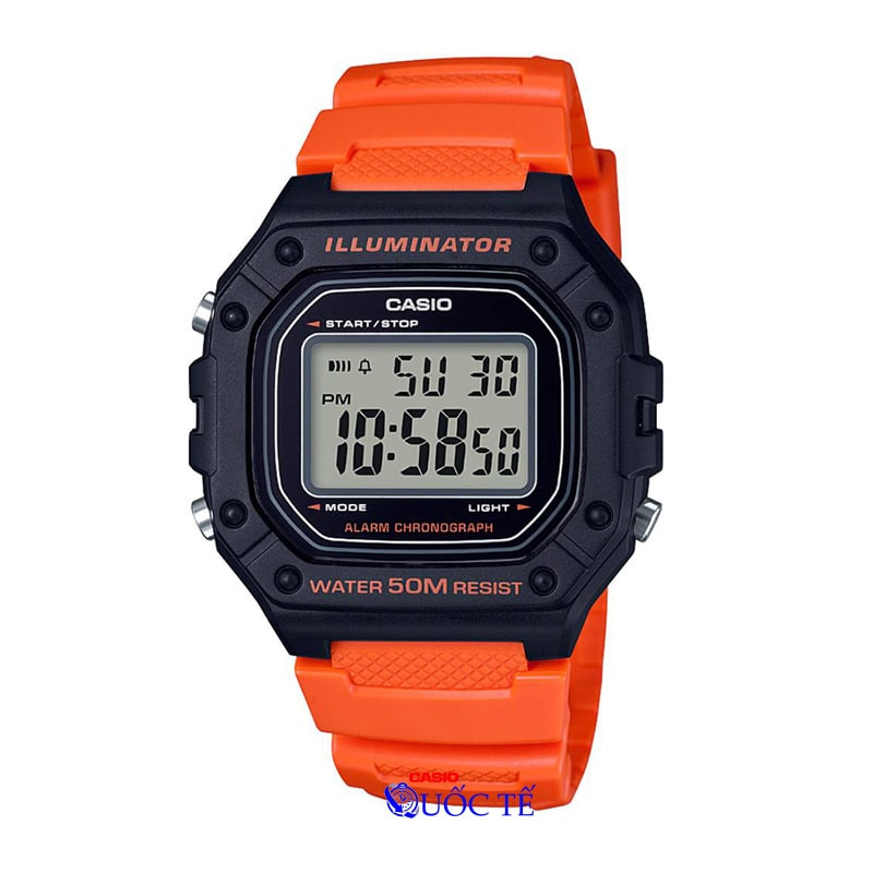 Đồng hồ điện tử Casio W-218H-4B2VDF màu cam
