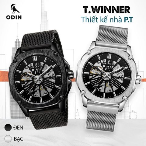 đồng hồ cơ lộ máy Winner mặt tròn dây lưới